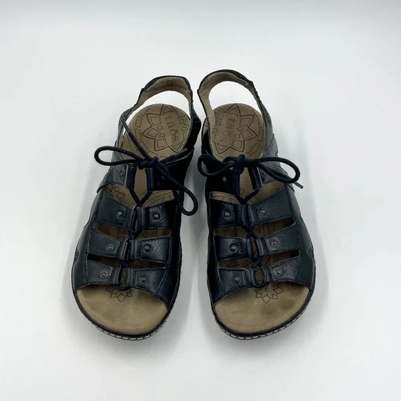 Taos Sandals Women 7 Black Ghilbert Leather Comfort Lace Up Outdoor Active Wedge - Picture 2 of 13